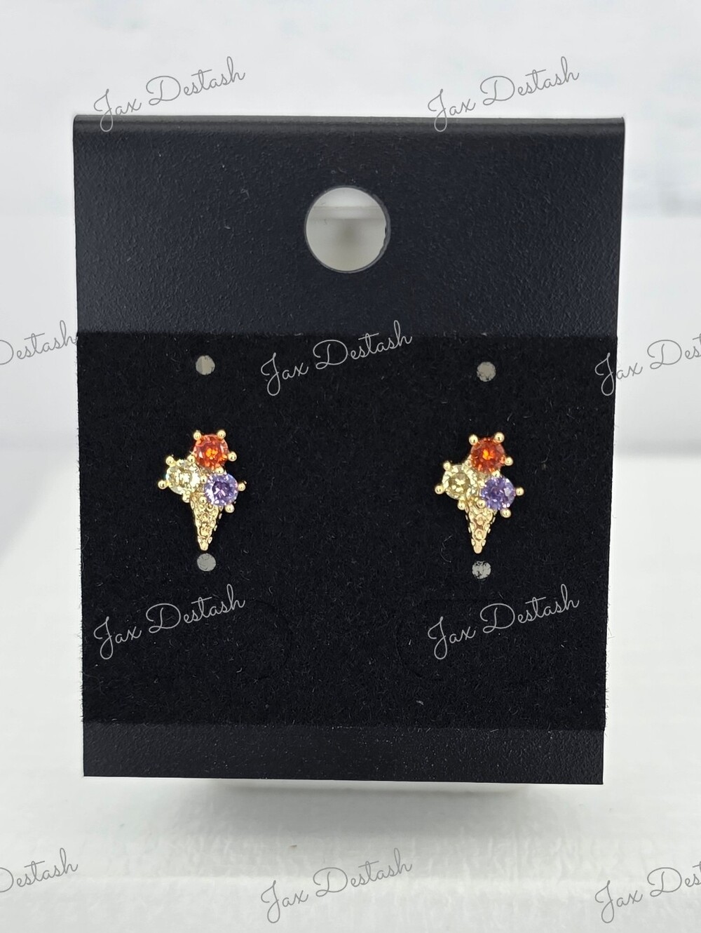 Stainless Steel Gold Tone Tri-Stone Stud Earrings ER3868